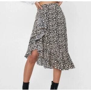 Nasty Gal Asymmetrical Flowy Leopard Waterfall Ruffle Trim Print Midi Skirt - 4